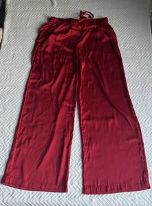 Pantalones de salón para mujer rojos sedosos talla M pierna ancha cordón cintura (24-36 pulgadas) x 30L - Imagen 1 de 11