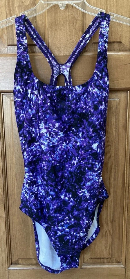 Speedo Mujer Talla 14 Ultraback Púrpura Blanco Negro Azul Estampado Completamente Forrado Foto 1 de 4
