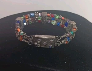 Vintage Tennisarmband Sterlingsilber 925 Perlen Edelstein bunt - Bild 1 von 6