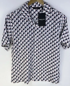 NWT Kenneth Cole Mens The Relaxed Printed Rayon Shirt White Medium - Picture 1 of 3