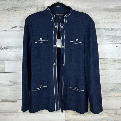 Ming Wang Tailored Knit Jacket Navy Blue Small Silver Crest Buttons Blazer NWT - Image 1 of 4
