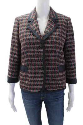 Brooks Brothers 女式黑色格子领 3/4 袖西装外套 8 码 — 第 1/4 张图片