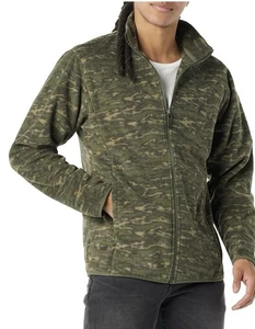 Amazon Essential Dark Green Camo Fleece Jacket Full Zip Men Sz L Zip Pockets New - Picture 1 of 8