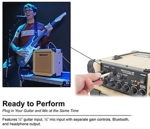 G-CHARGE 20 BEIGE Rechargeable Guitar Amplifier Spring Reverb+Mic Input - Picture 1 of 12