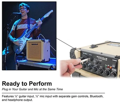 G-CHARGE 20 BEIGE Rechargeable Guitar Amplifier Spring Reverb+Mic Input - Image 1 of 4