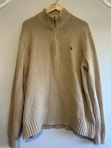 Ralph Lauren Polo Vintage Camel Beige Algodón Cuarto Cremallera Suéter Jersey Talla XXL - Imagen 1 de 10