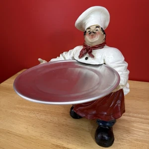 Italienischer Koch Harz Figur Statue mit abnehmbarer 6 Zoll Metall Pizzapfanne Wohndeko - Bild 1 von 22