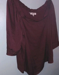 Jennifer Lopez Womens Blouse Size 2XL Balloon Slv Party Burgundy Satin - Picture 1 of 7