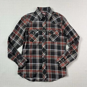 Wrangler Pearl Snap rot schwarz Flanell Western Hemd Herren Medium - Bild 1 von 6