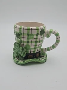 St. Patricks Day Kobold Hut Becher grün kariert Kleeblatt Kaffee Tee Tasse Deko - Bild 1 von 4