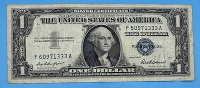 One Dollar 1957 $1 Blue Seal Silver Certificate Note Serial: F 60971333 A - Image 1 of 2