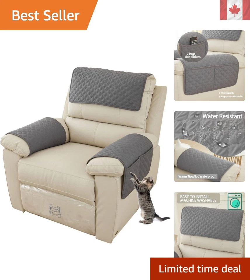 Universal Fit Dark Gray Armrest Covers, Set of 3 - Perfect for Home Protection Foto 1 de 4