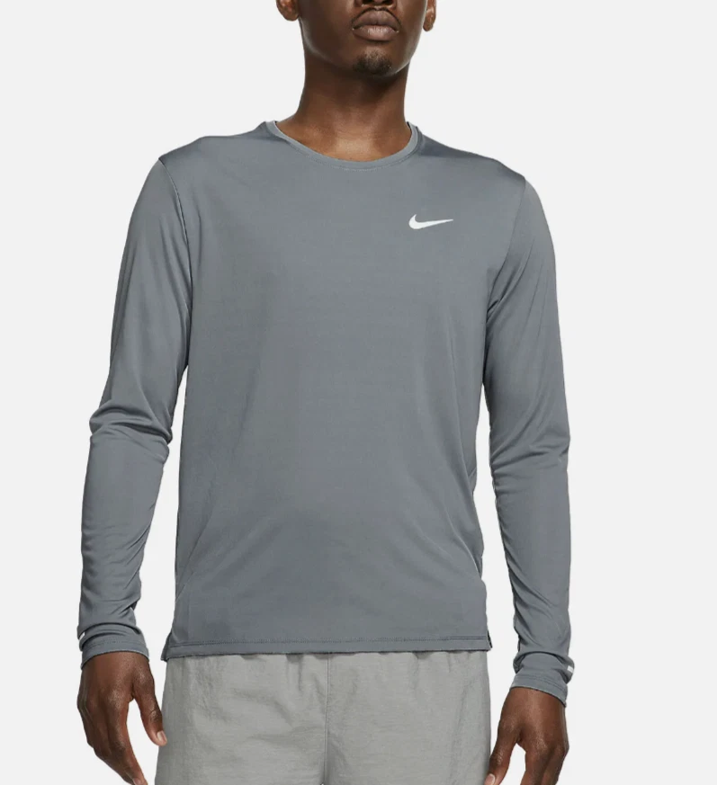 Men's Nike Miler Long Sleeve Running Top Size Large Grey