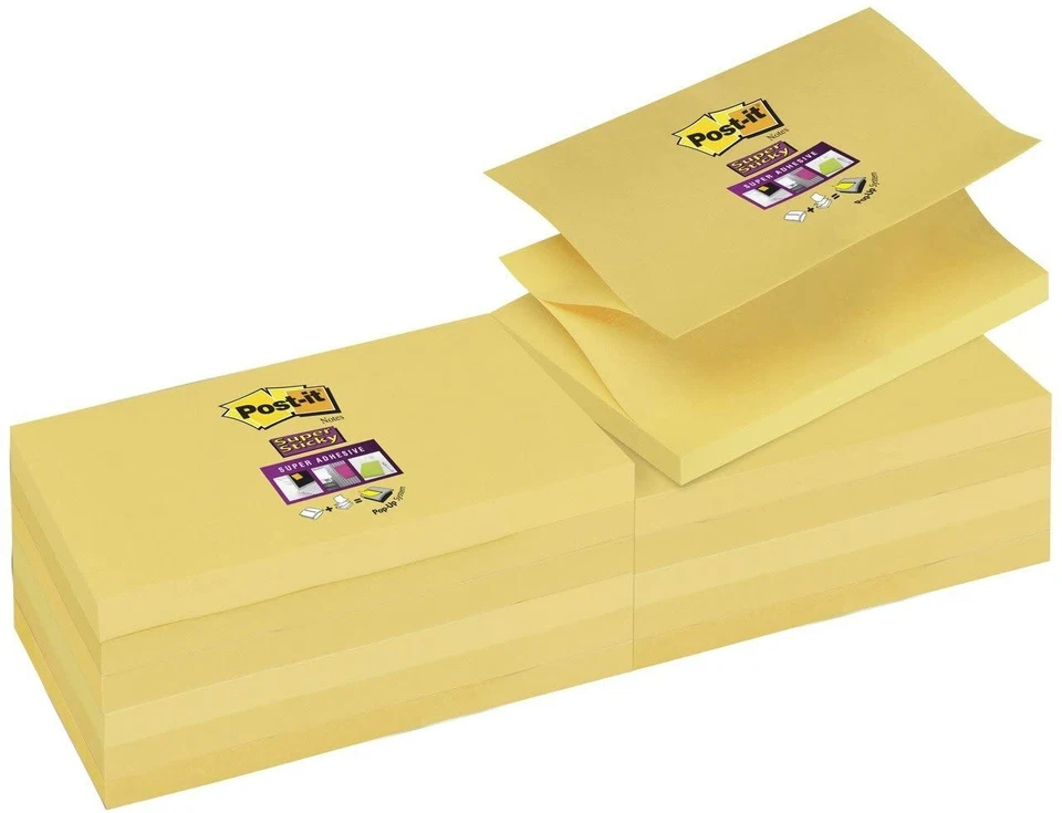 Post-it Notes Super Sticky Z-Notes (76 x 127 mm) Canary Yellow (12 x 90 Pack) - Image 1 of 1