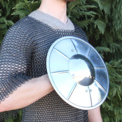 抛光中世纪射手近距离战斗凹槽扣骑士盾牌 - 12 x 12 — 第 1/4 张图片