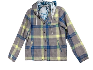 Vintage Kirra Jacket Men's S Windbreaker Hooded Skater Snap Up Plaid - Picture 1 of 12