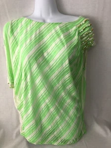 Women's S & C. Green & White striped Stretch Top Blouse - Picture 1 of 2