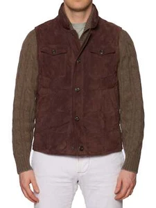 BRUNELLO CUCINELLI Brown Leather Suede Quilted Down Vest M - Picture 1 of 5