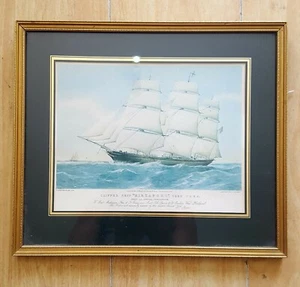 CLIPPER SHIP MIRZAPORE 1230 TONS.VINTAGE PRINT IN A GOLD FRAME PICTURE SEA BOAT - Picture 1 of 7