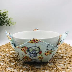 Tazón de sopa para microondas acogedor tazón reversible acogedor, otoño bicicletas girasoles azul - Imagen 1 de 4