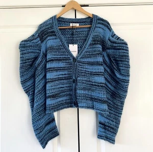 Naadam Puff Sleeve Sweater Pleated Space Dye Cardigan Alpaca Wool Size Large - Picture 1 of 6