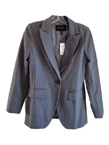 Blazer completo scolpito Banana Republic donna taglia 0P grigio a righe nuovo con etichetta - Foto 1 di 6