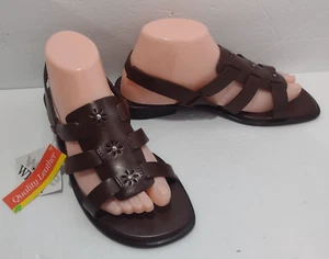 NWT MONTEGO BAY CLUB Womens 8W Brown Leather Sandals BRAZIL - Picture 1 of 6