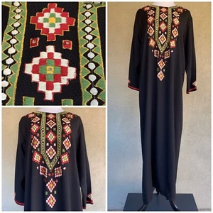 Vintage Caftan Abaya Black Embroidery size Large - Picture 1 of 12
