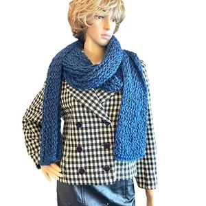 Extra Long Thick Hand-Knitted Blue Chunky Scarf 106" x 8" - Picture 1 of 5