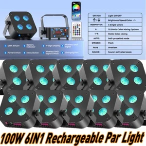 4x25W RGBWA+UV LED PAR Luz de Escenario Batería Recargable DJ Luz Inalámbrica APP - Imagen 1 de 24