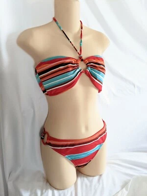 Mossimo Bikini Parte Inferior Talla M, Top Talla Grande Rojo Rayas Traje de Baño Dos Piezas Foto 1 de 4