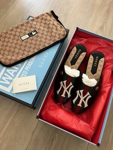 Gucci Men’s New $980 NY Yankees Slippers Mules Shoes US 7.5 MLB - Picture 1 of 11