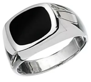 Elements 925 Polished Sterling Silver & Black Onyx Men's Signet Ring - Picture 1 of 2
