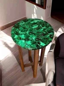 12" Round Malachite Stone Coffee Table Random Gemstone Modern Arts Hallway Decor - Picture 1 of 8