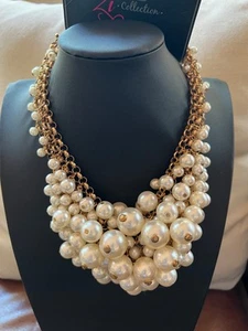 Zi Collection NEW CARD Gold Chainmail  Pearls 19" Adjustable Necklace & Earrings - Picture 1 of 6