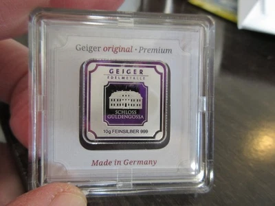 Barra cuadrada de plata de 10 gramos 1 pieza Geiger Edelmetalle de 10 gramos en cápsula .999 BU Foto 1 de 4