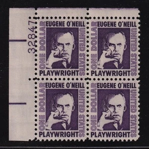 1967 $1 EUGENE O'NEILL Sc 1294a MNH tagged, shiny gum plate block 32847 UL - Picture 1 of 1