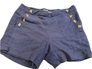 Alice Collection Size 6, Navy Lightweight Linen Lined Side Zip Flat Front Shorts - Picture 1 of 13