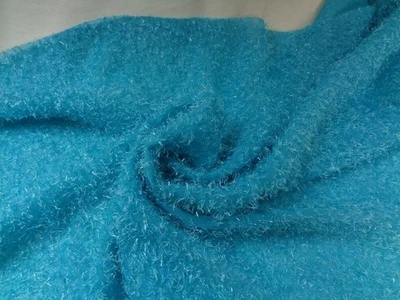 Aqua Blue Eyelash knit polyester fabric 62" x 20" inches semi shear - Image 1 of 4