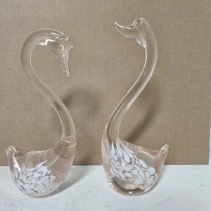 Vintage Art Glass Swans Figurines Pair Murano Blown Glass Taiwan Home Decor Coll - Picture 1 of 16