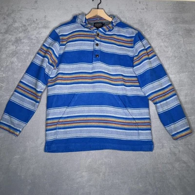 Pendleton Pullover Hoodie Mens Medium Blue Striped Cotton Surf Beach Southwest - Image 1 of 4