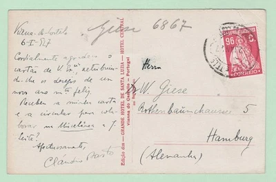 PORTUGAL 96c Carmín LONDRES CERES en 1927 PPC [Viana Misericordia] a HAMBURGO Foto 1 de 2