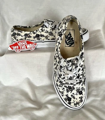 VANS Off the Wall Size 5 Cream And Black Floral Low Top Lace Up Trainers - Image 1 of 4
