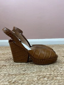 Maison Martin Margiela Brown Leather Croc Print Platform Sandals Size 37 UK 4 - Picture 1 of 7