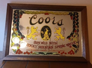 Vintage Coors Beer Mirror Bar Sign Brewed Pure Rocky Mountain Spring Water 1980s - Picture 1 of 7