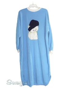 Camisón azul de invierno con aplique para gato - hecho en EE. UU. - talla 1X - Imagen 1 de 1