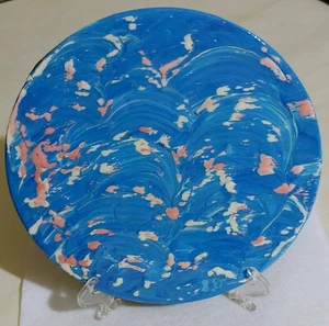 Modern ART-SIGNED- Hand Painted on 7 1/4in Dia Metal Disc W/Stand- One of a Kind - Picture 1 of 7