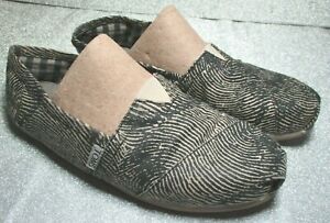 Tom's Alpargata Canvas Womens Size 6-6.5 Slip-On Shoes Animal Striped Black Tan