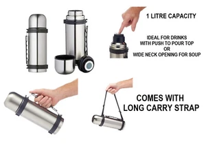 MASTER CLASS STAINLESS STEEL VACUUM FLASK FOR DRINKS & SOUP 1 LITRE - Picture 1 of 7