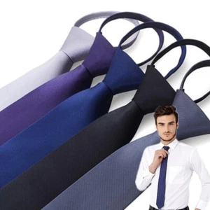Cravatte uomo seta accessorio colore solido tuta cravatta stretta pre-legata linea cerniera cravatta - Foto 1 di 18